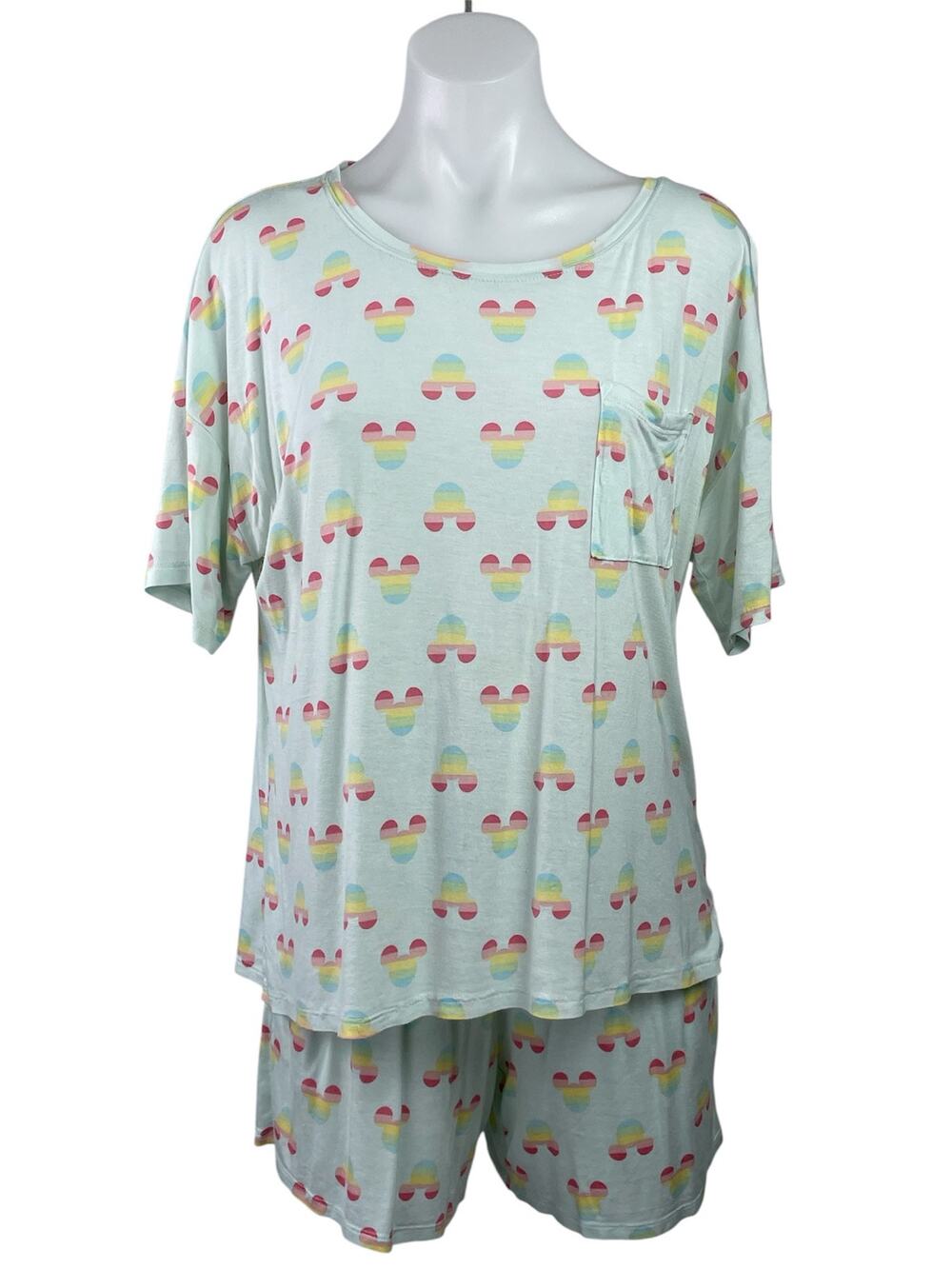Disney Mickey Mouse Women's Green Short Sleeve Pajama Top & Shorts Set Size S